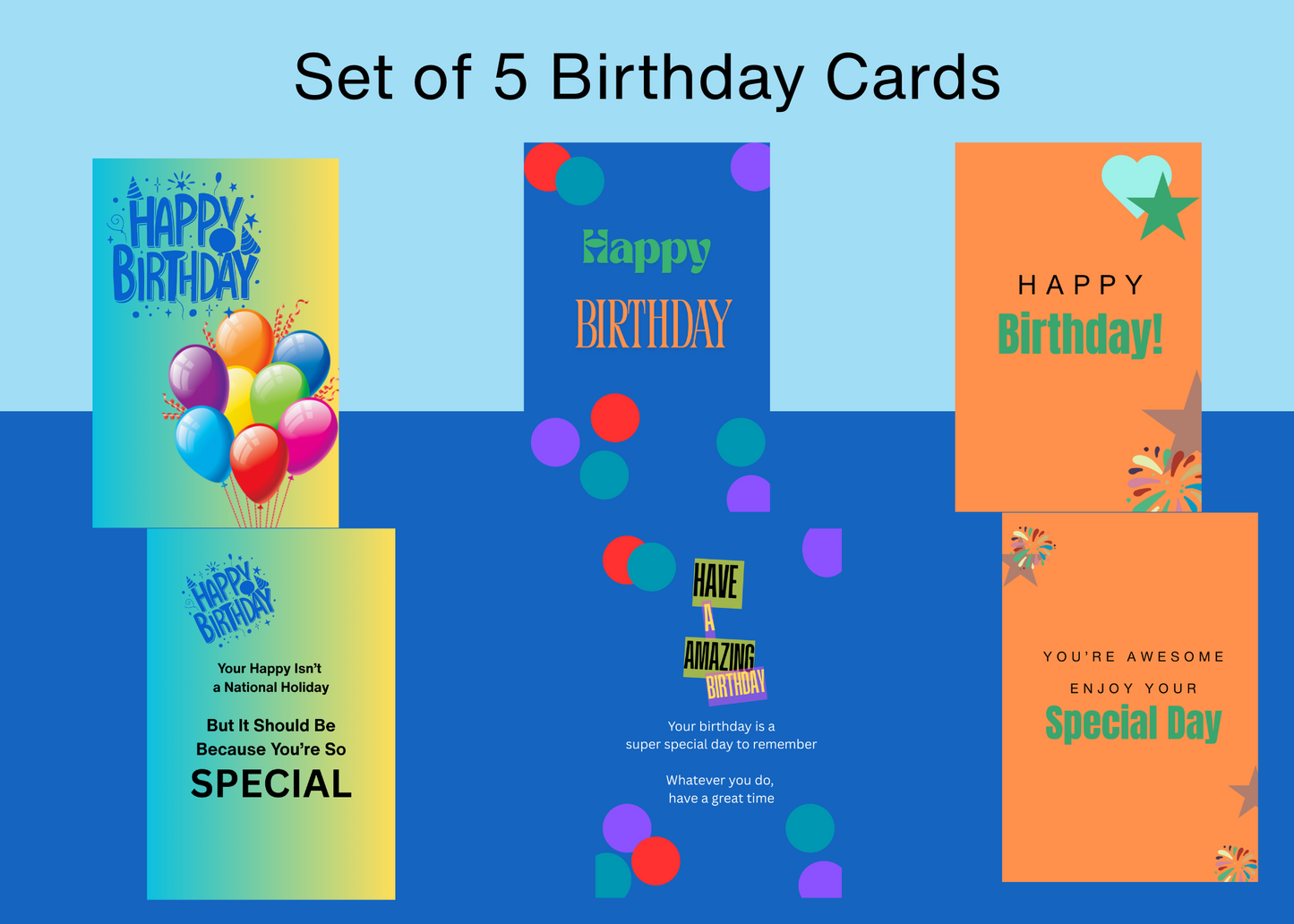 Set of 5 Birthday Cards