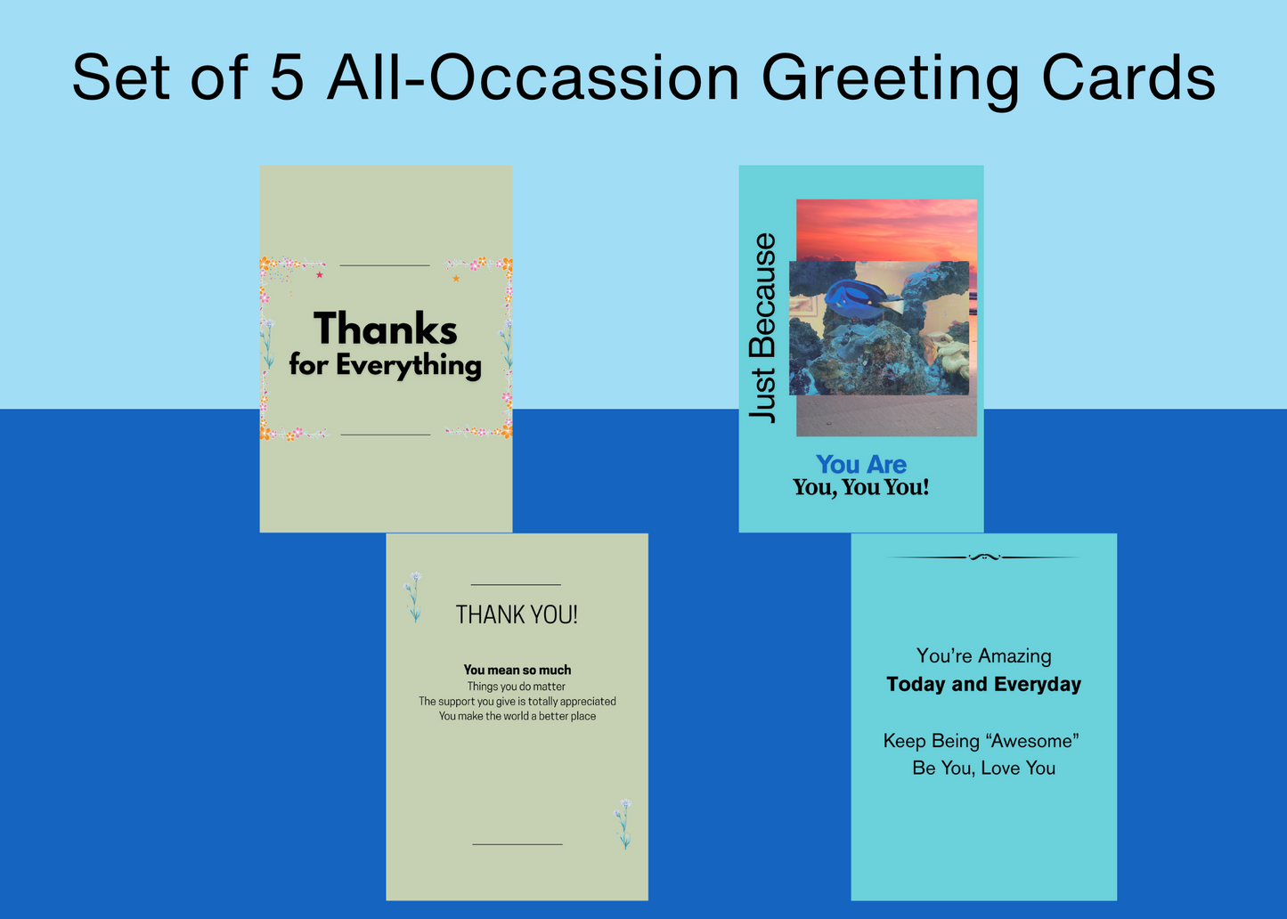 Set of 5 All Occasion Greeting Cards