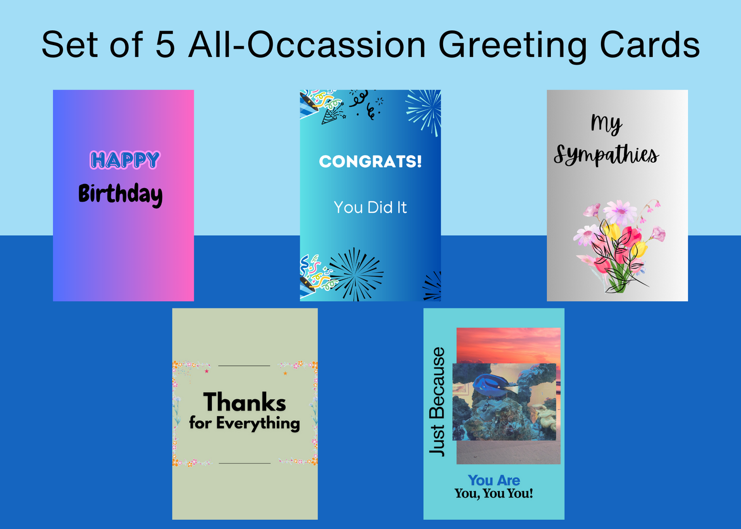 Set of 5 All Occasion Greeting Cards