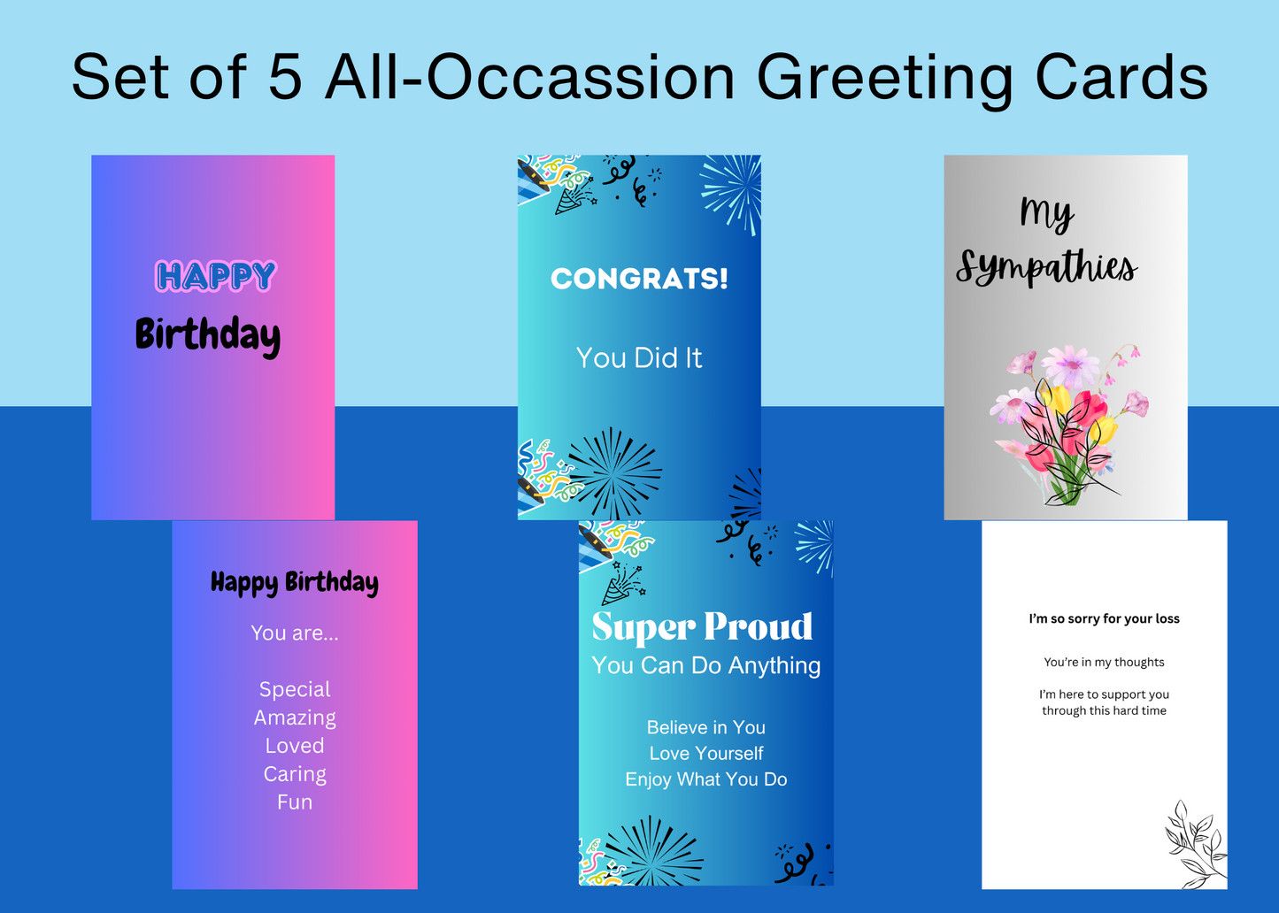 Set of 5 All Occasion Greeting Cards