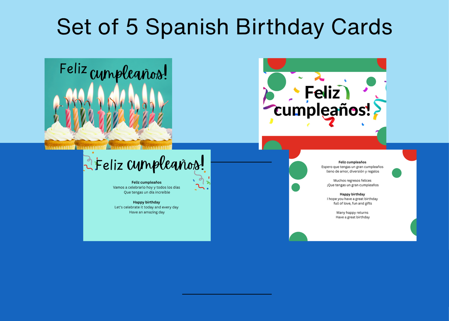 Set of 5 Spanish Birthday Cards