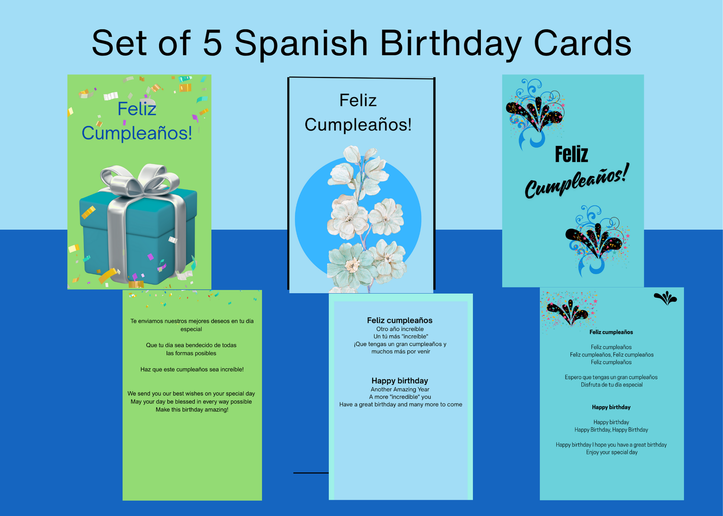 Set of 5 Spanish Birthday Cards