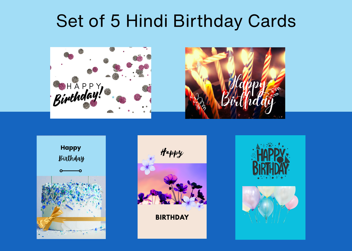 Set of 5 Hindi Birthday Cards